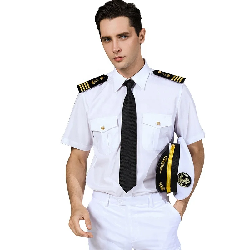 

Mens Merchant US Navy Uniform Shirt Officer Captain Military Uniform, White