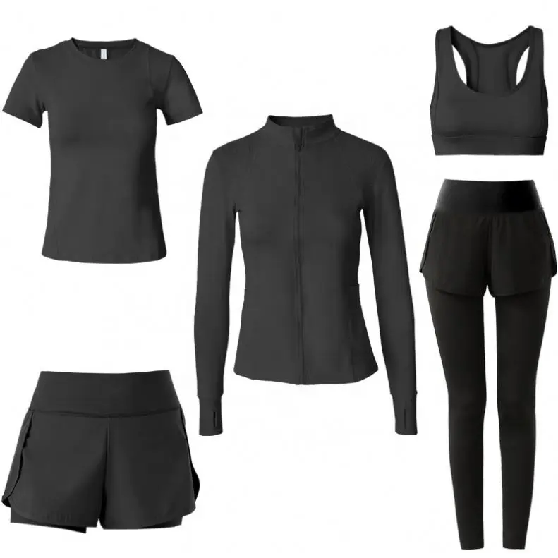 

Custom Women Yoga Suit Long-sleeved Gym Running Sports Quick-drying Tights clothing fitness 5 pieces Yoga Wear Sets