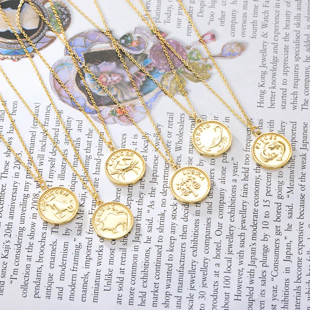 

925 Sterling silver Gold Coin Zodiac Sign Necklace Pendant Astrology Inspired Gorgeous Jewelry Horoscope Necklace