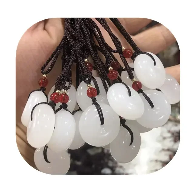 

New arrivals natur heal crystal crafts with rope natural white jade crystal carving donut pendants for gift