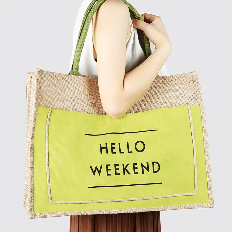 
Customized natural burlap eco friendly shopping bags printed button jute reusable tote bag with cotton webbing handle 