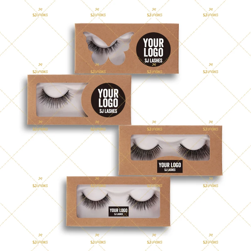 

Free Samples 25mm fluffy Vegan lashes with ecycleable lash packaging private label natural unbleached kraft paper, Natural black eyelashes