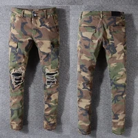 

Wholesale custom skinny Shredded rips men jeans biker cotton camo pant