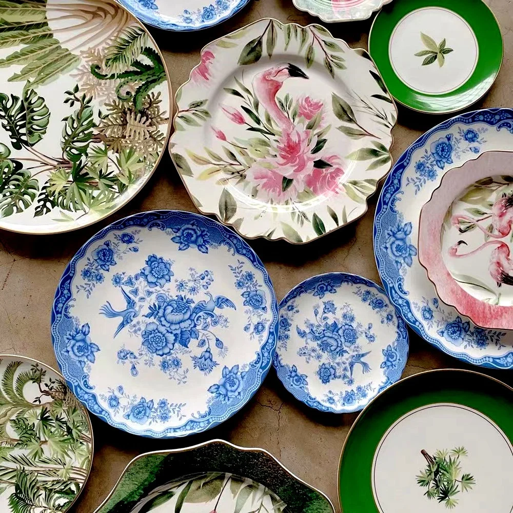 

Jiakun ceramics hot sale decor round dishes plates porcelain dinner set vintage ceramic plate, Blue