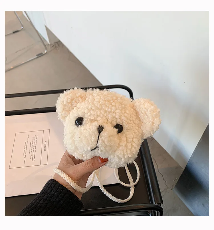 

Four seasons Lovely style bearhead little girl soft shoulder bagcute purse Cosmetic bag mobile phone bag, White, brown