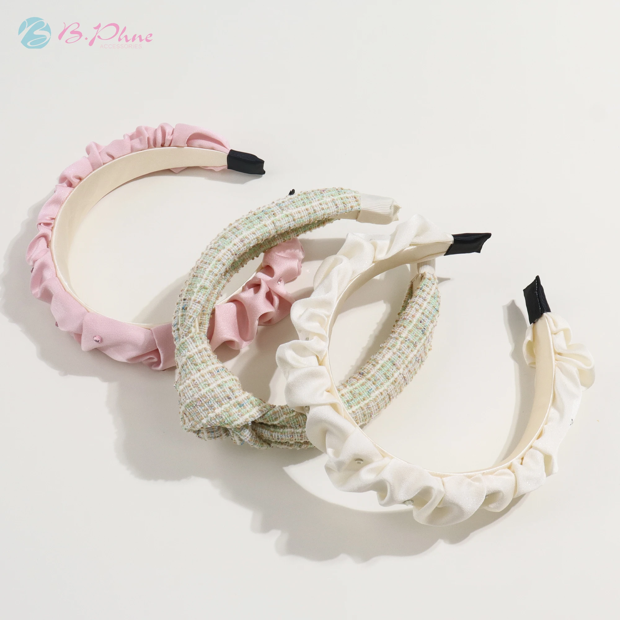 

New Fashion Women White Hairband Pink Satin Headbands with rhinestone