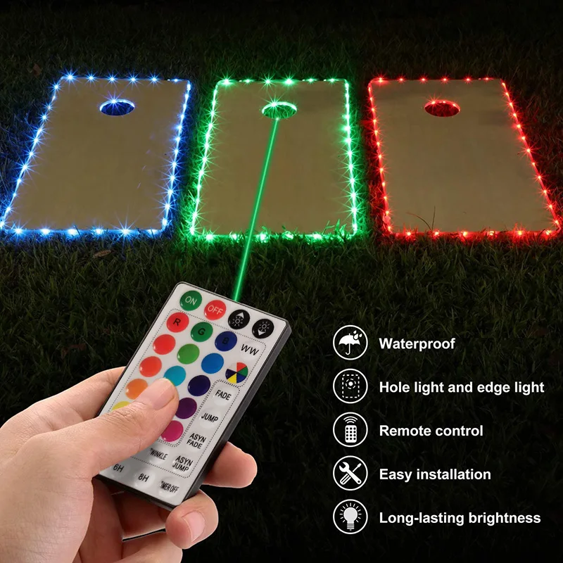 

16 Colors Change Cornhole lights Board Edge LED Lights with Remote Control for Family Backyard Bean Bag Toss Cornhole Game, White