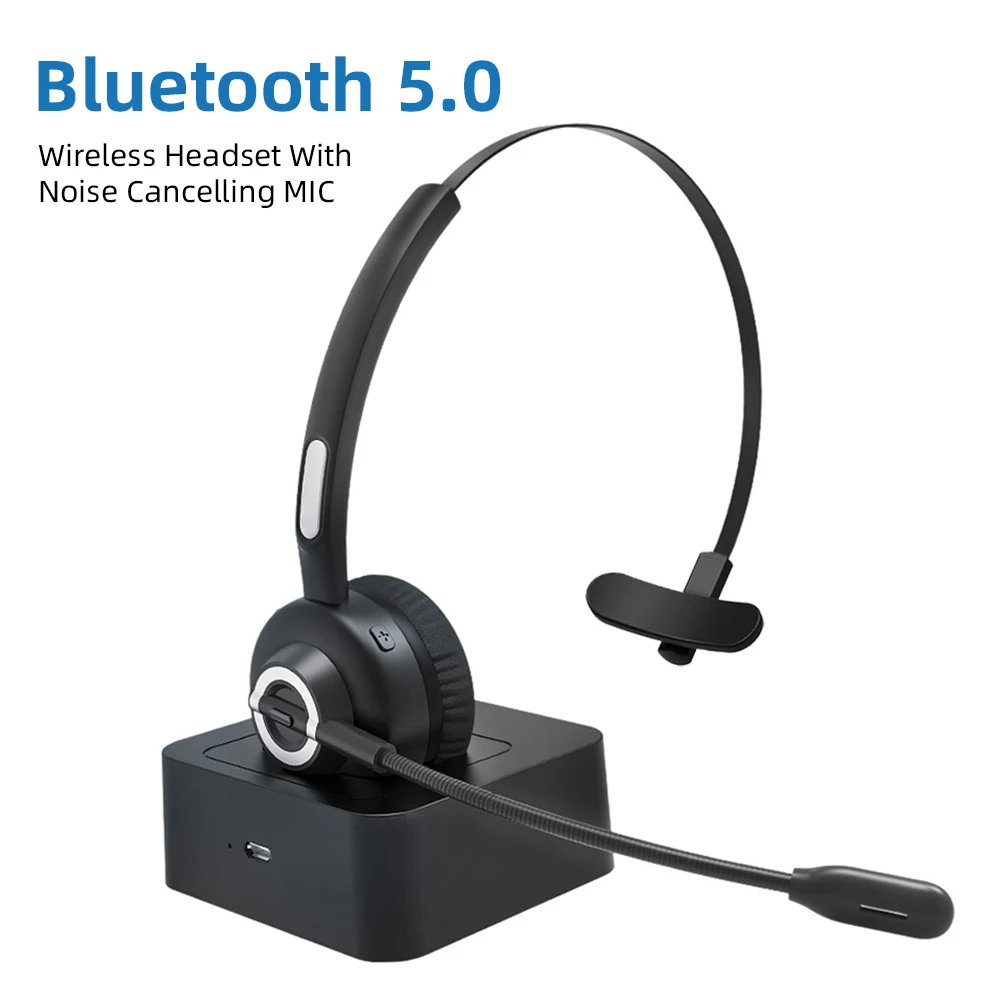 

Wireless Bluetooth Headset for Call Center Office Telephone Bluetooth 5.0 Headphone with Charging Base Noise Cancelling Mic