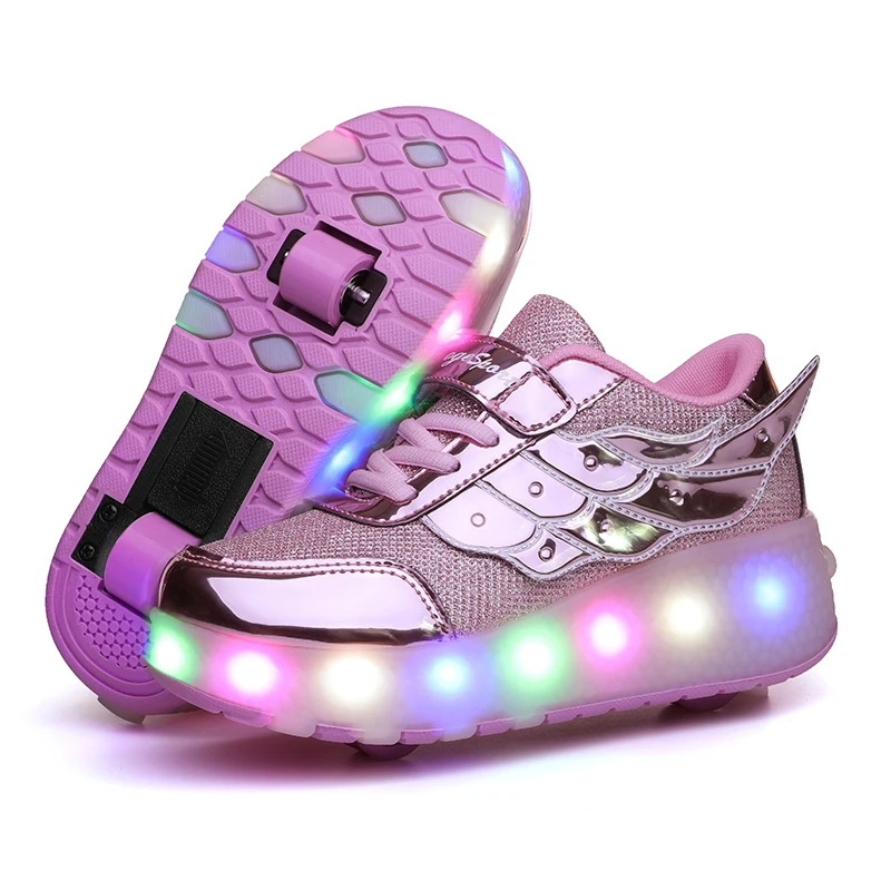 

Durable Skate Shoes For Kids Roller Shoes With Wing USB Charge Light Up Led Shoes, As pic show