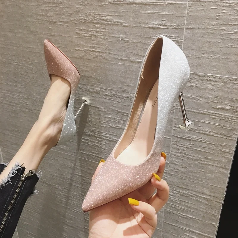 

2022 New Pointed Women's High Heels women Pumps Dress Shoes Formal Glittering women's shoes from Glitter, Gradient