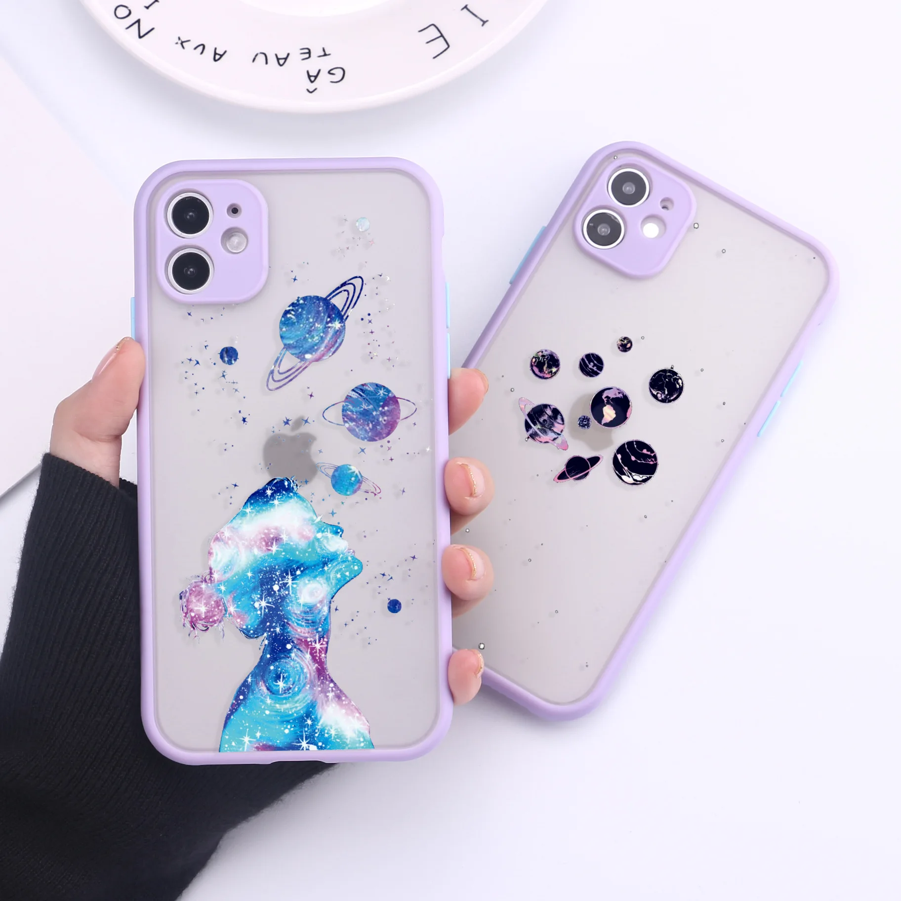 

Lovely Dinosaur Outer Space Planet Phone Cases For iPhone 12 11 Pro Max XR XS Max X 8 7 ES 2020 Plus Matte Shockproof Back Cover