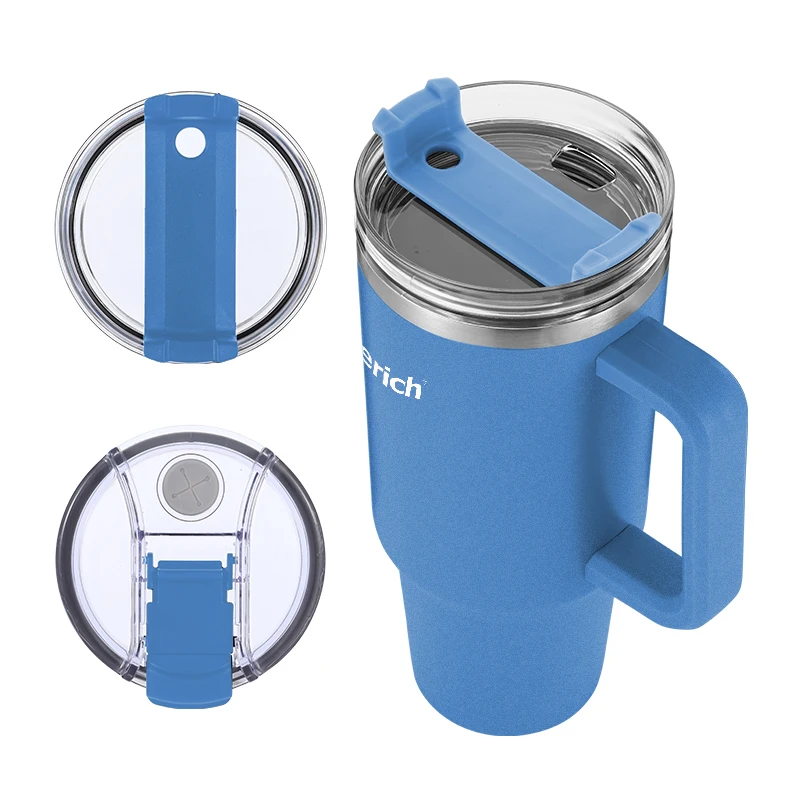 

custom Powder Coated Insulated Stainless Steel Tumbler With Lid 40oz Tumbler With Handle And Straw Keeps Drinks Cold And Hot