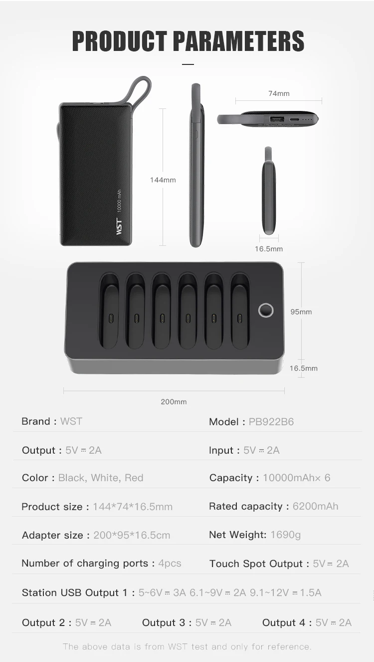 2020 Hot sale 10000mah power bank 6 slots portable battery usb charging dock station - ANKUX.COM