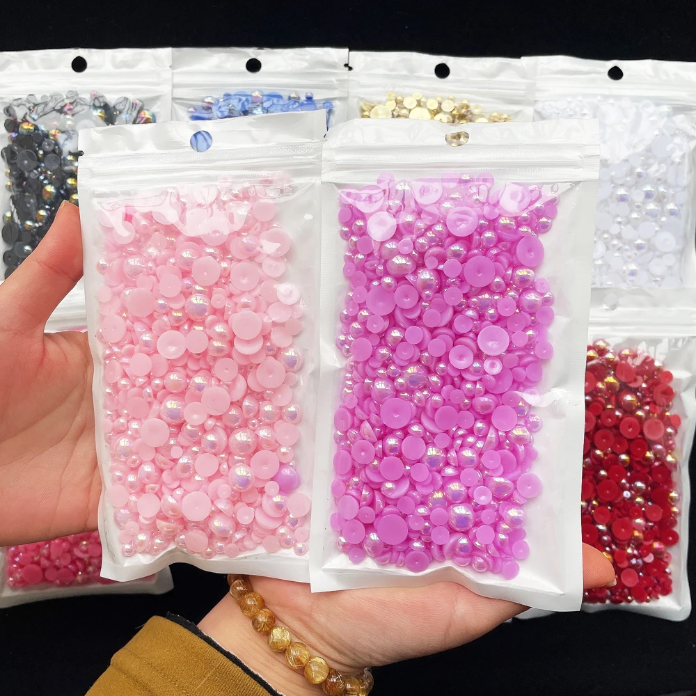 

Yantuo Factory wholesale 50g Loose Flatback Pearls Half Round Mixed Sizes ABS Pearl Beads for Shoes Decorations