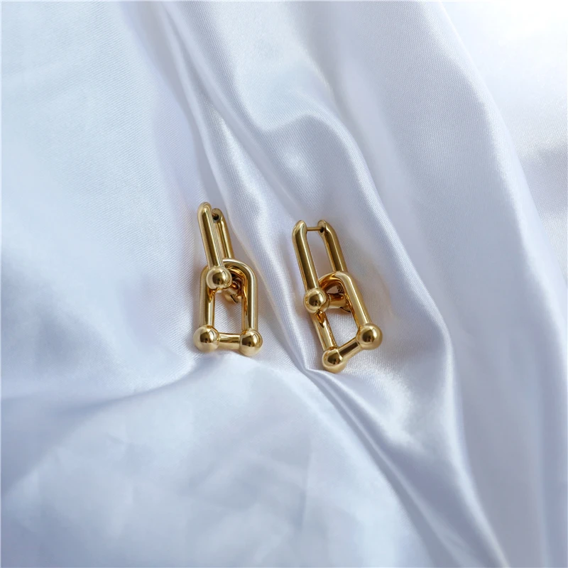 

2021 Trendy Earring 18K Gold Plated U Shape Link Hoop Earrings for Women Stainless Steel Earrings Wholesale Drop Shipping