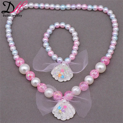 

New children's necklace bracelet set jewelry mermaid shell imitation pearl necklace swimsuit accessories party little girls