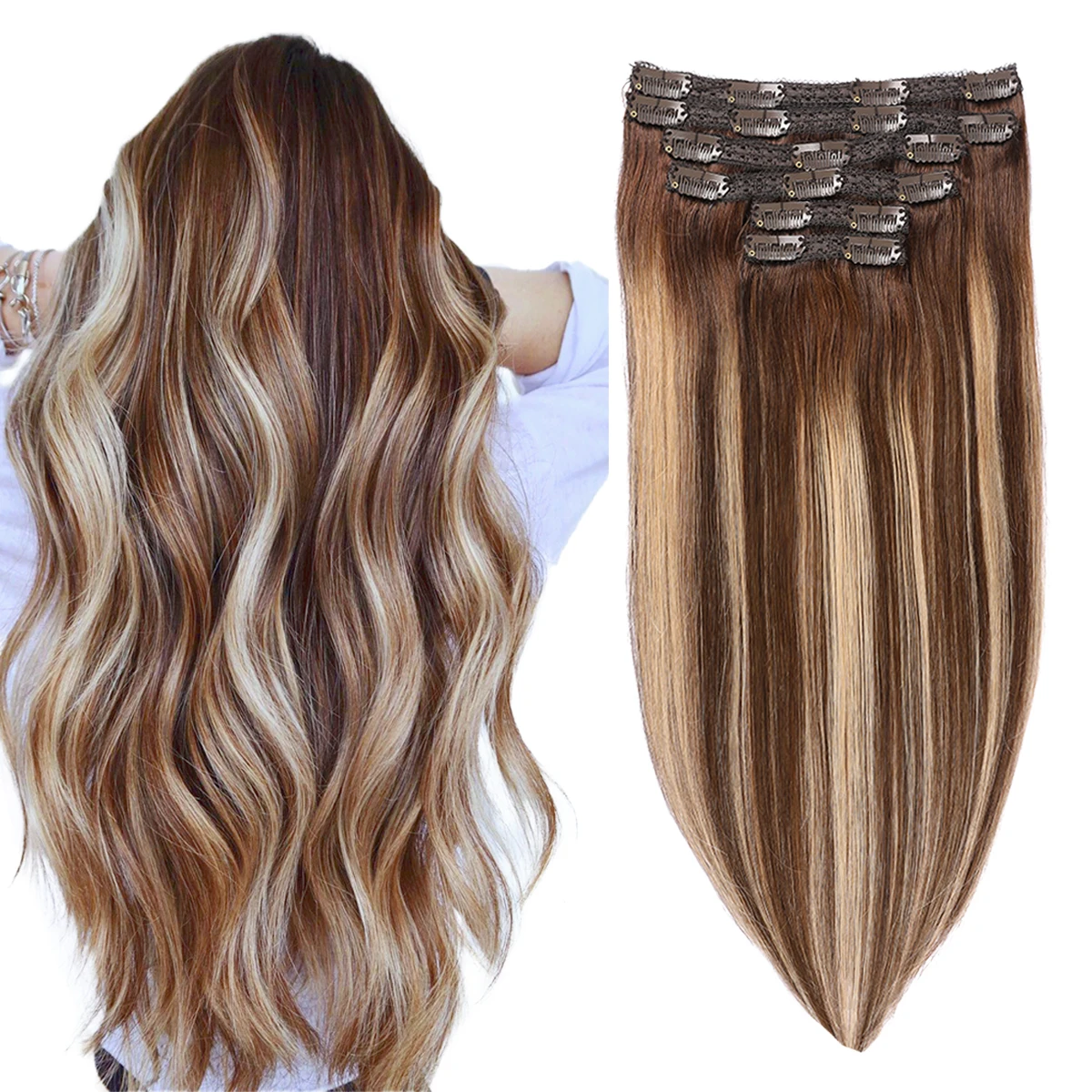 

Factory Wholesale Price Raw Virgin Double Drawn Human Hair Clips in Hair Extension Balayage Color Brazilian Remy Hair ALL Colors