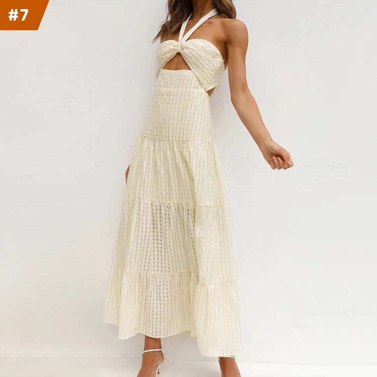 

2022 plaid maxi dresses women wholesale spring hollow out summer dresses women casual sexy dresses, Mix color is available