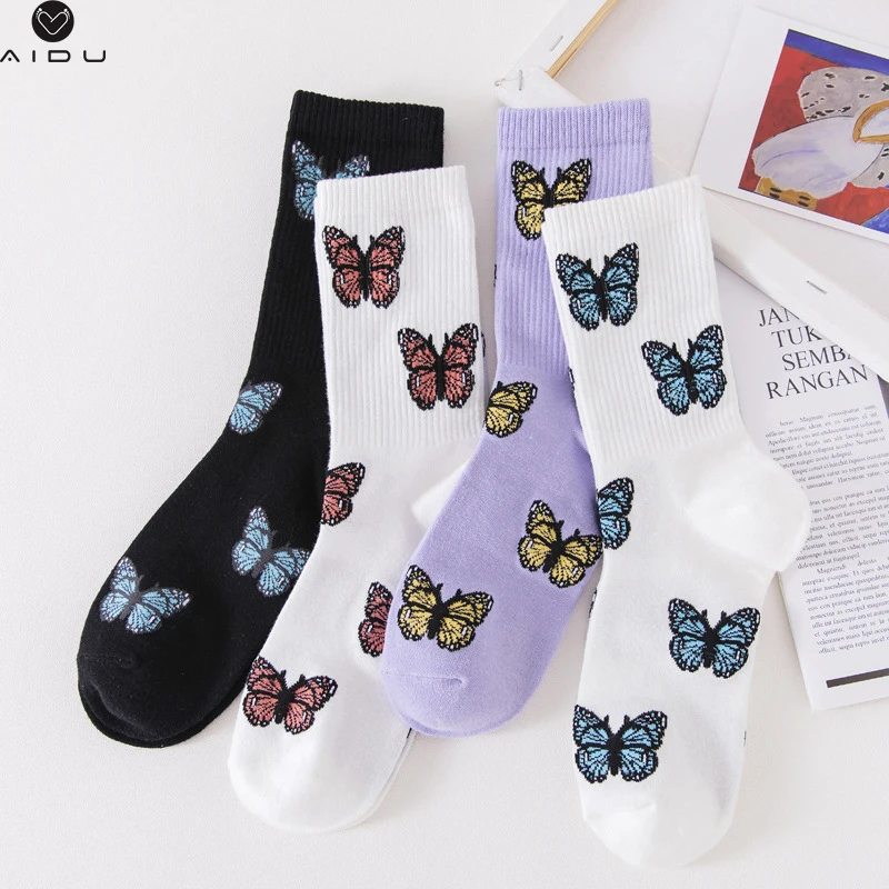 

High quality butterfly socks custom women cotton fashion dress sock, Picture shown