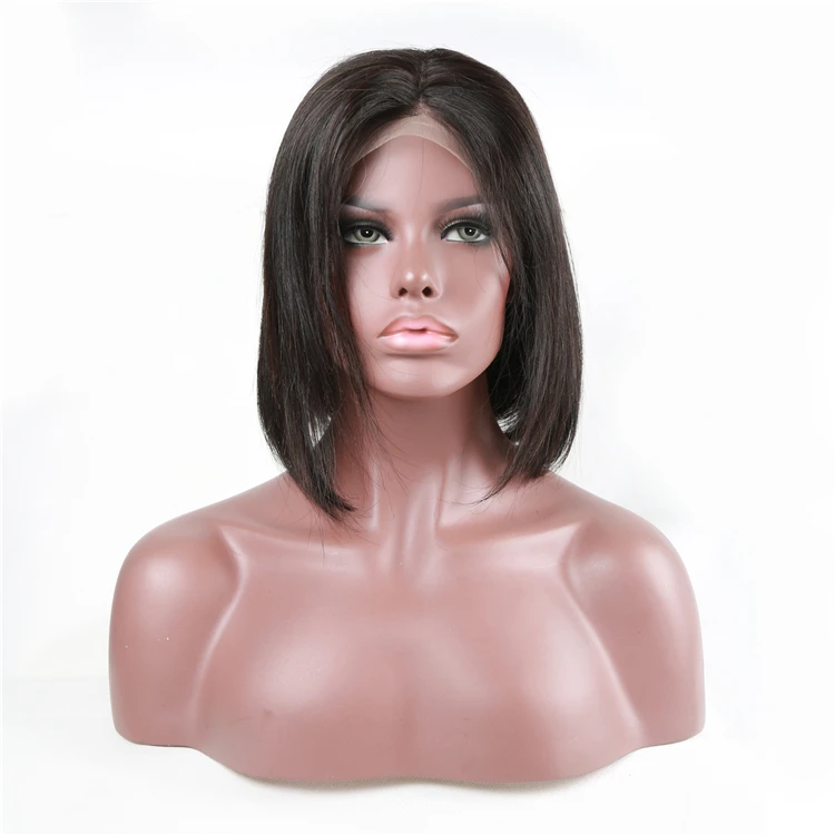 

New Design Fashion Women Black Wigs Lace Front Human Hair Straight Bob Wig, Natural color