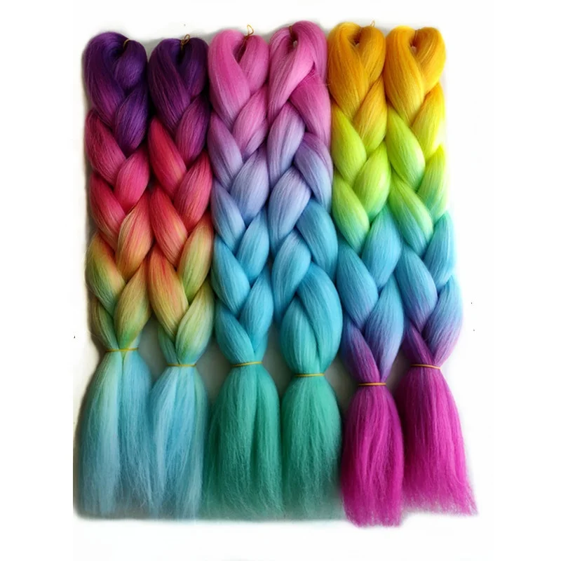 

Wholesale 16" Short Bob Crochet Braids Yaki Straight Jumbo Braiding Hair Extensions Ombre Rainbow Color
