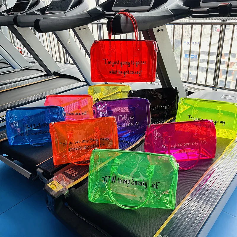 

womens customized travel waterproof colorful transparent duffle bag pvc clear duffle bag, As shown in the figure