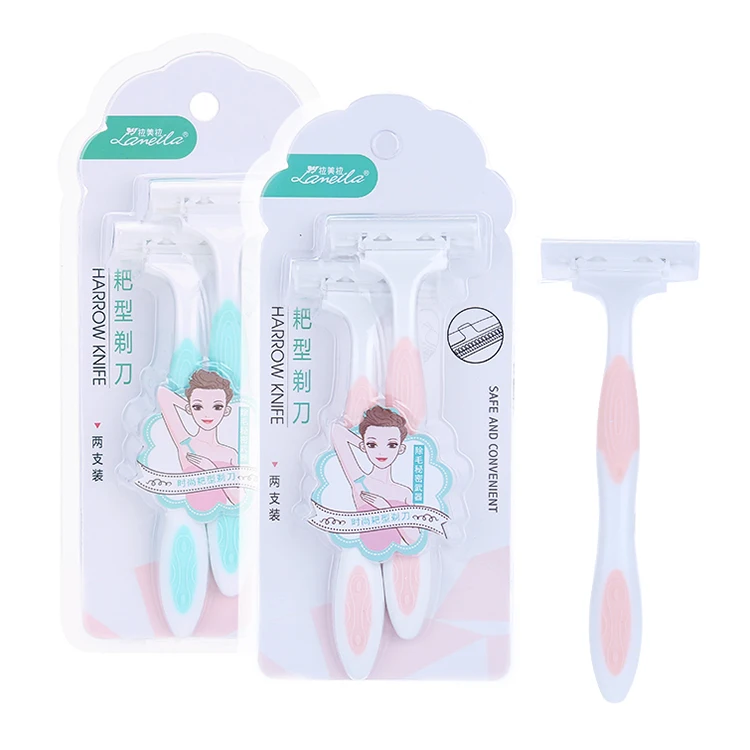 

Lameila 2pcs shaving razor woman facial body hair remover razors safety double blades shaving knife A0910, Pink,blue