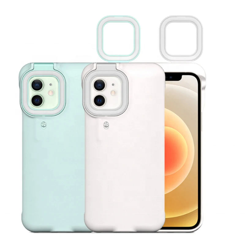 

New Coming 3 in 1 Camera Adjustable Ring Light Cell Phone Case for iPhone 12 Pro Max 6 7 8 Back Cover, Customized color