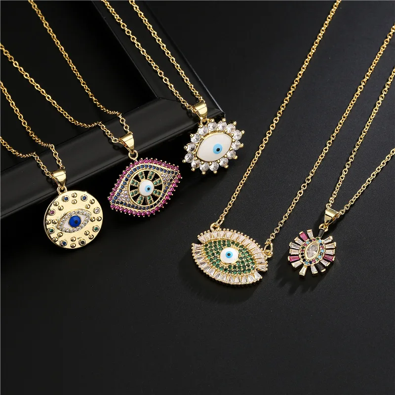 

Luxury 18K Gold Plating Oil Drip Evil Eyes Necklaces Micro Pave CZ Evil Eyes Necklaces Colorful Eye Diamond Necklaces For Women