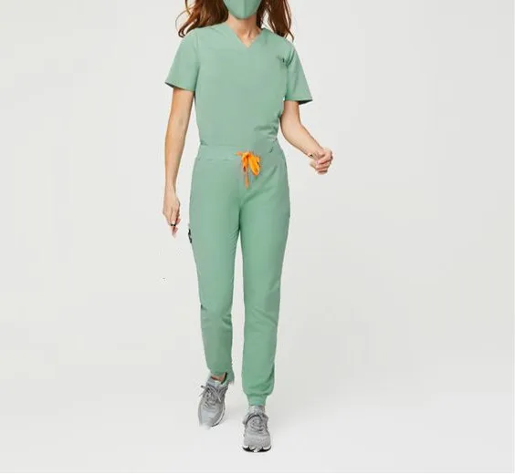 

High Quality 4 Way Stretch Spandex Scrubs V Neck Hospital Uniform Suits Medical Sets Nurse Uniform, Blue/green/white/customized