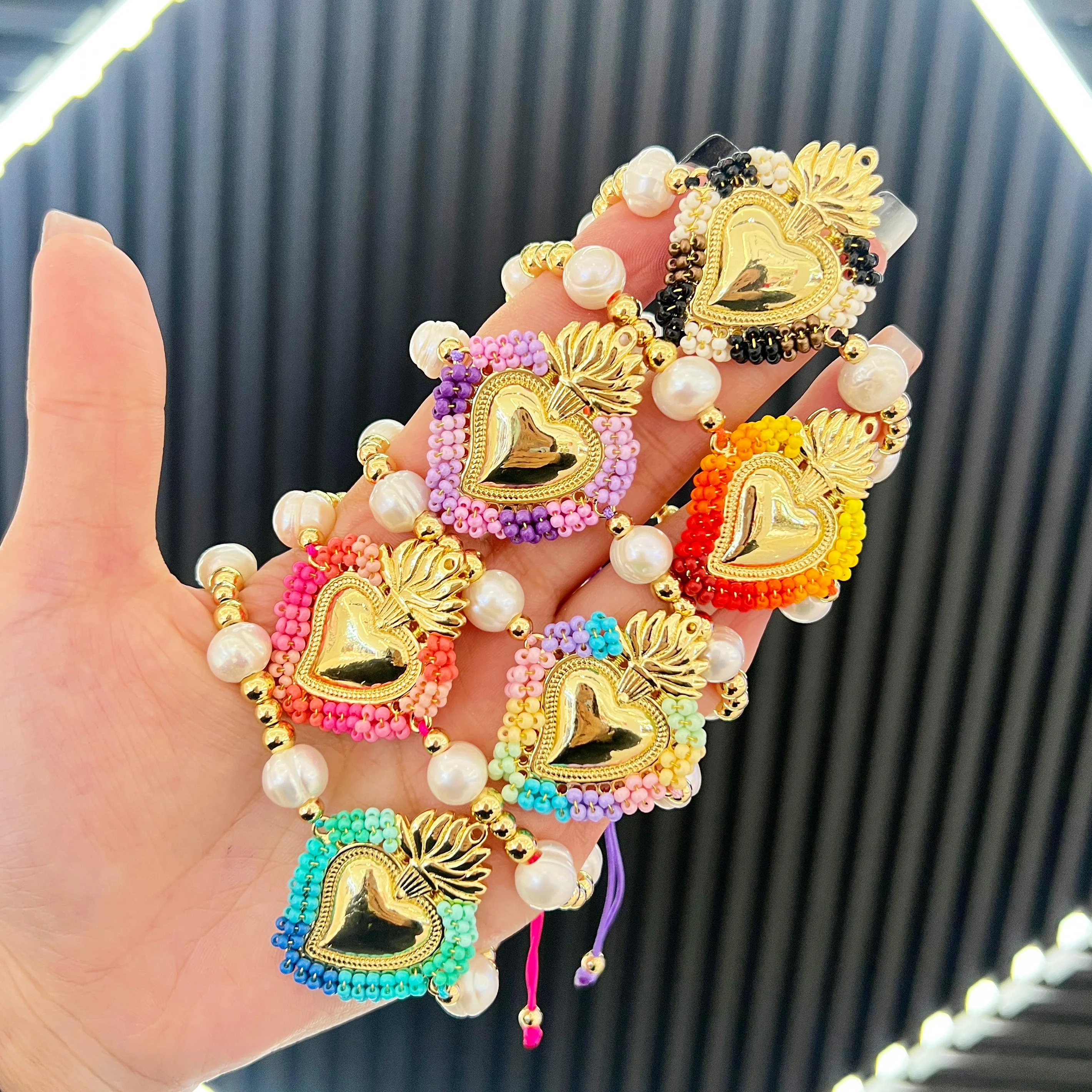 2024 New Style Handmade Heart Bracelets Fresh Water Pearl Gold Plated Beads Fashion Jewelry Women Girls Children Friendship