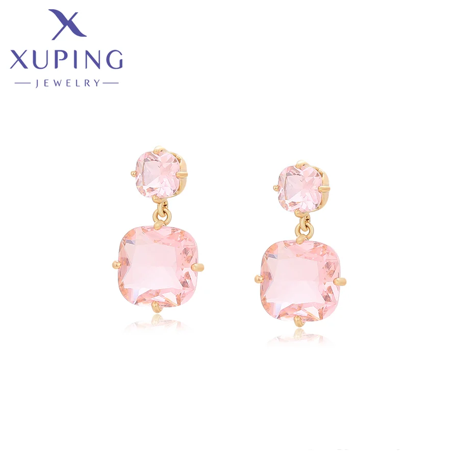 

X000791574 Xuping Jewelry 18K gold color Fashion simple sweet girl round rectangular zircon earrings