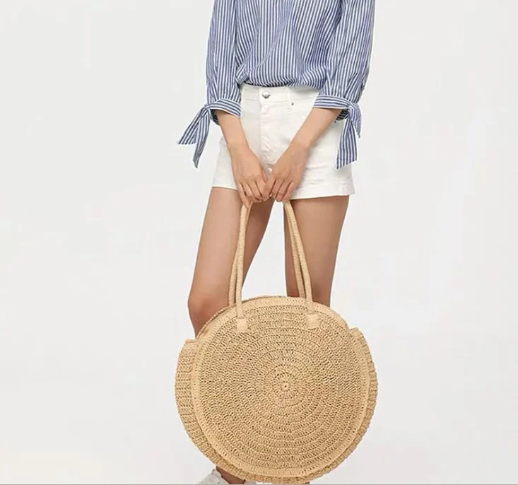 

Round Wholesale women summer natural raffia straw bag straw beach tote bag