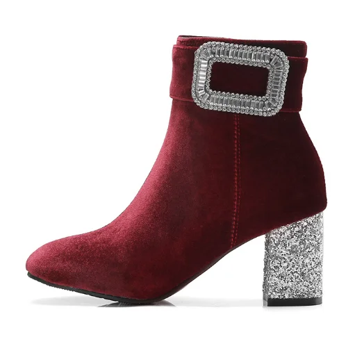 

2020 NEW Fashion Soft Leather Women Ankle Boots High Heels Zipper Shoes Warm Fur Winter Boots for Women Plus Size 35-43