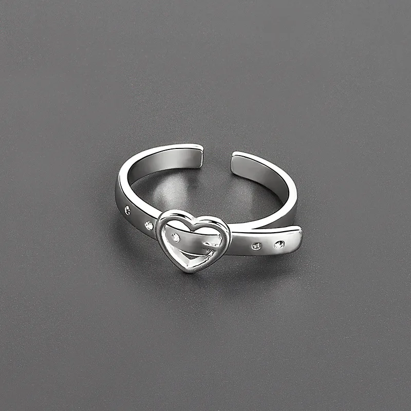 

Fashion Heart Love Belt Buckle Shape Opening Resizable Rings Elegant Silver Plated Adjustable Ring For Women