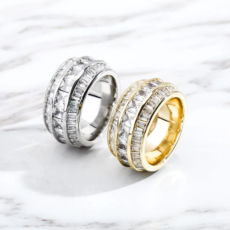 

The High Quality Square Rings Iced Out CZ Paved Gold Silver Color Rings Hip Hop Charming Jewelry Gift For Couple