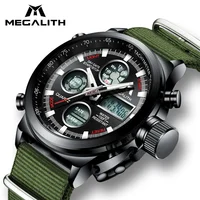 

MEGALITH Luxury Top Brand LED Sports Wristwatch Men Army Nylon Strap Mens Watch Waterproof Chronograph Alarm Watches Men Clock