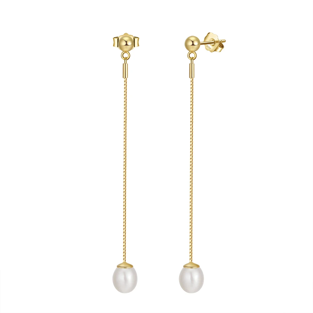 GPE21 RINNTIN S925 Sterling Silver Freshwater Cultured Pearl Drop Dangle Earrings Pearl Long Tassel Drop Earrings for Women