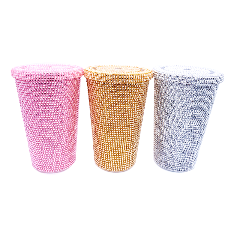 

Factory direct selling luxury bling silver glitter tumbler double layer coffee rhinestone plastic cup for birthday gifts, Silver/gold/pink
