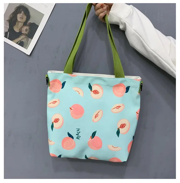 

2021 New wash fruit pattern high quality affordable one shoulder cotton shopping bag, Any color are available