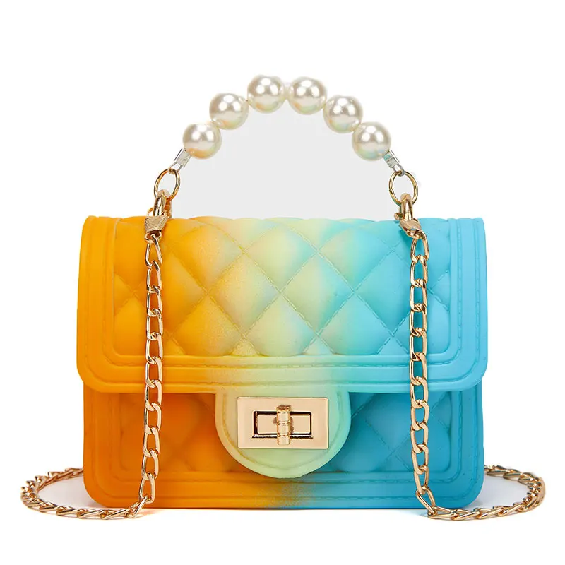 

Wholesale Summer Hot Selling Women Rainbow Small Jelly Bag Pvc Mini Handbags Kids Jelly Purse, Seven colors are available