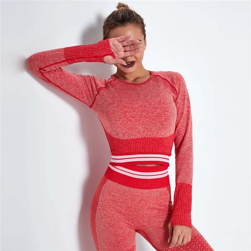 

New Design Female Long Sleeve Hollow Out Crop Top Athletic Wear Polyester Sportswear Workout Yoga Gym T Shirts with Thumb buckle, Picture show