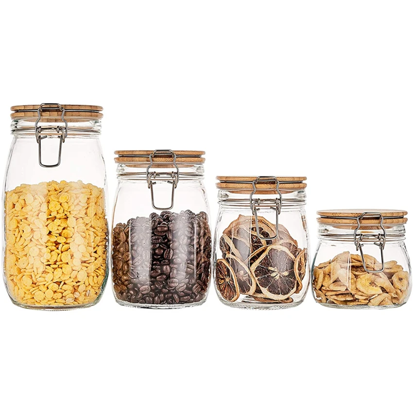 

Glass Spice Jars with Bamboo Lids for Airtight Food Storage, Transparent