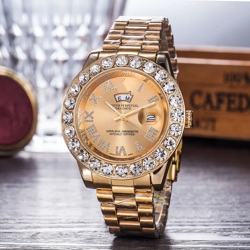 

New designer watches high quality fashion stainless steel man watches steel band girls crystal relojes hombre, 5 colors