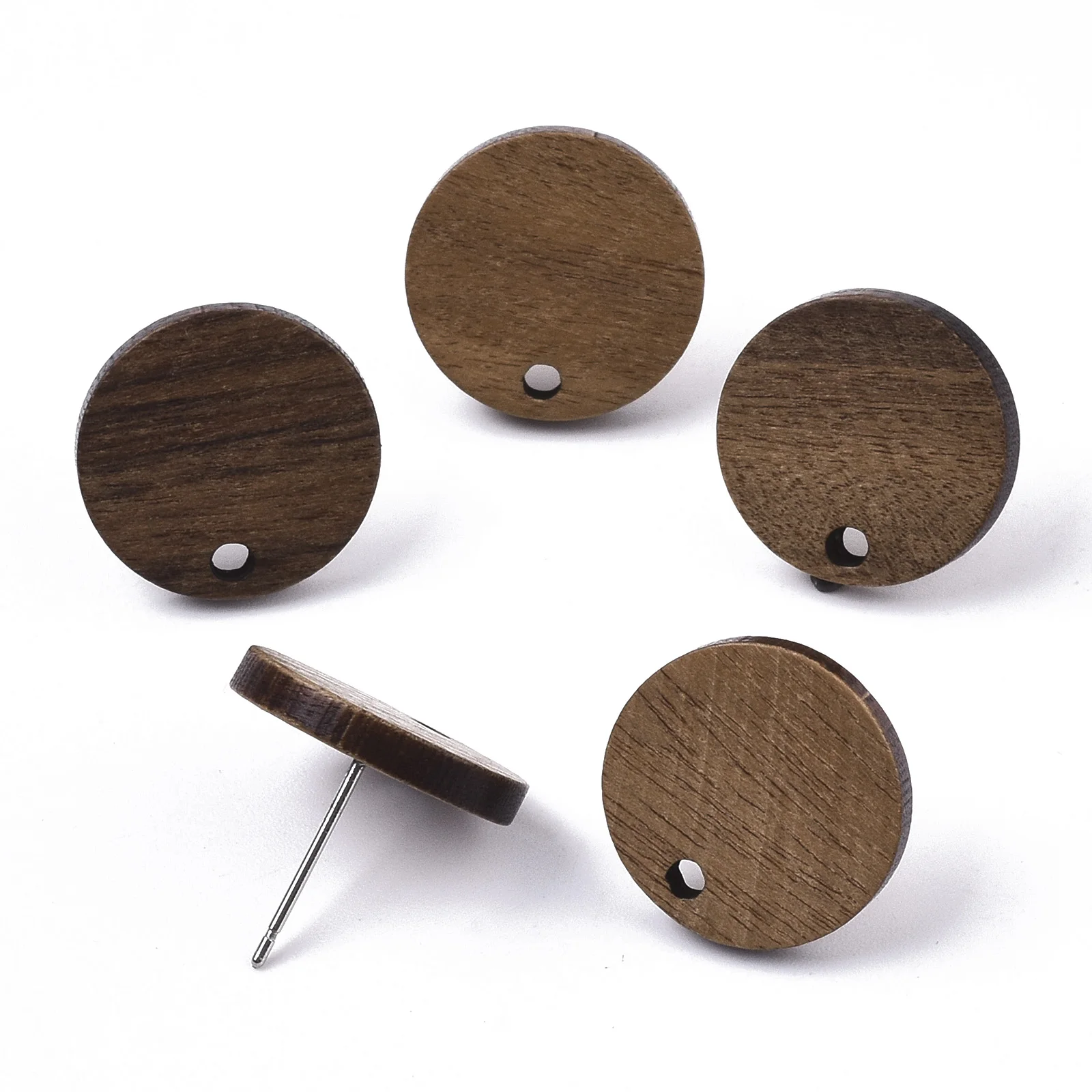 

PandaHall Flat Round Coconut Brown Walnut Wood Stud Earring Findings