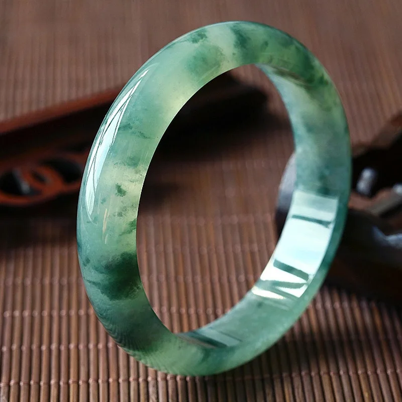 

Jadeite Clearance Natural Myanmar Jadeite Bracelet Ice Waxy Kinds Oil Cyan Floating Flowers Light Sun Green Jadeite