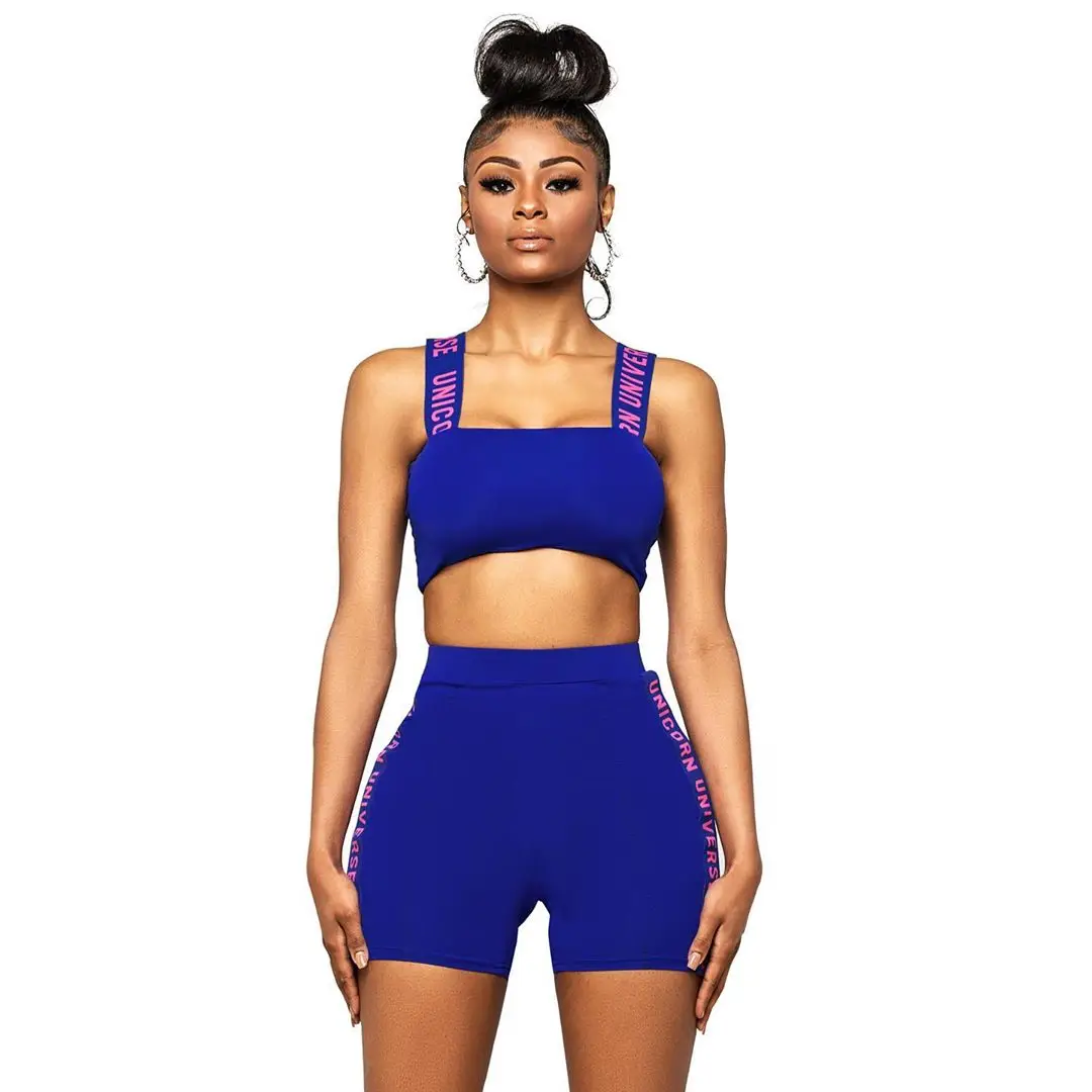Womens Clothing Casual Print Letter Webbing Sling Two Piece Set