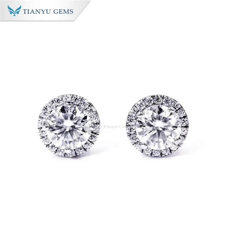 Tianyu gems simple jewelry 1carat moissanite sterling 925 silver halo stud earrings