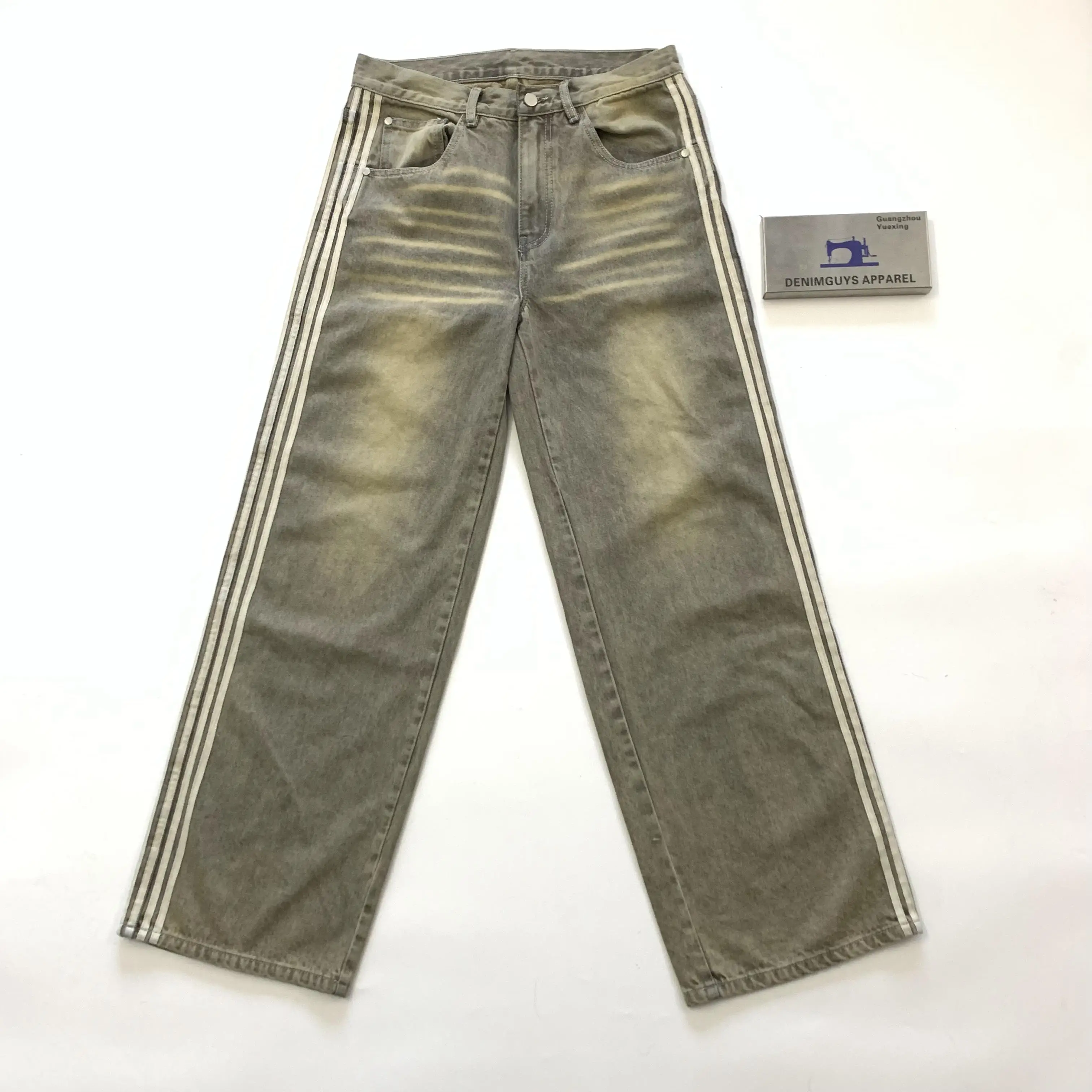DENIMGUYS High Street Baggy Men's Jeans Fashion Striped Decorative Straight Denim Men Jeans