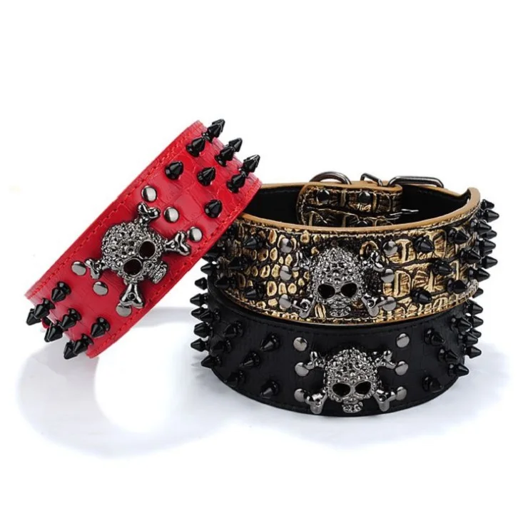 

Wholesale Studded Pu Leather Spiked Leather 3 Rows Bullet Rivet Cool Pet Accessories Adjustable Dog Collar